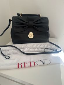 RED V Valentino genuine black leather crossbody bag with large bow and pink interior lining
