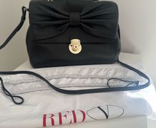 RED V Valentino genuine black leather crossbody bag with large bow and pink interior lining
