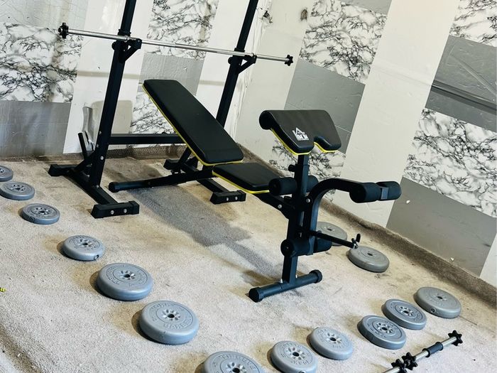 Barbell Dumbbells Weights Rack Bench