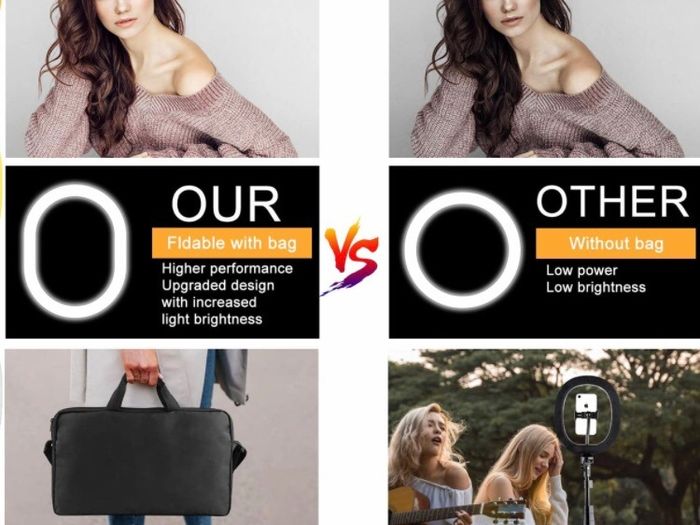 10.2 inch Selfie Ring Light with Stand and Phone Holder, Portable and Detachable LED Ring Light, 3 Color Modes, Bluetooth Control, 63 inch Height, Ring Light with Carrying Bag