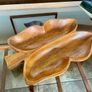 Vintage Teak Wood Serving Butterfly Leaf Shaped Bowl Two Section Tray Image 5