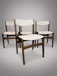 Set of 4 Mid-Century Danish Stained Oak Dining Chairs attributed to Erik Buch.