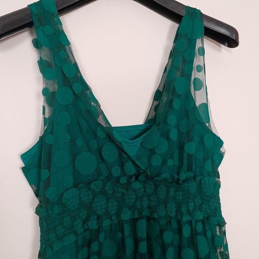 Vila Deep Teal Green Polka Dot Mesh Layered V-Neck Tank Top Cami Size XL