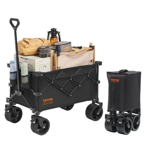 Collapsible Folding Wagon, 220 L Beach Wagon Cart with All-Terrain Wheels, Heavy Duty Folding Wagon Cart Max 330 lbs with Drink Holders, Sports Wagon for Camping, Shopping, Garden