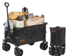 Collapsible Folding Wagon, 220 L Beach Wagon Cart with All-Terrain Wheels, Heavy Duty Folding Wagon Cart Max 330 lbs with Drink Holders, Sports Wagon for Camping, Shopping, Garden