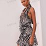 MUSERA Zebra Striped Ruffle Hem Halter Dress Size L! Image 4