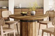 Round Dining Table, 100 cm Kitchen Table with Fence Wooden Base (Table Only)