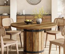Round Dining Table, 100 cm Kitchen Table with Fence Wooden Base (Table Only)