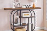 Narrow Console Table for Hallway, 110 cm Hallway Table, 4-Tier Industrial Display Table with Storage, Geometric Frame, for Entryway, Foyer, Living Room, Bedroom, Rustic Brown