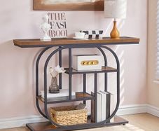 Narrow Console Table for Hallway, 110 cm Hallway Table, 4-Tier Industrial Display Table with Storage, Geometric Frame, for Entryway, Foyer, Living Room, Bedroom, Rustic Brown