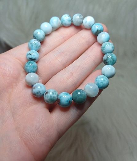beaded bracelet natural larimar large size beads and elasticated size