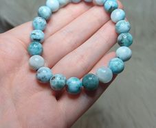 beaded bracelet natural larimar large size beads and elasticated size