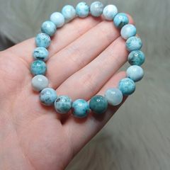 beaded bracelet natural larimar large size beads and elasticated size