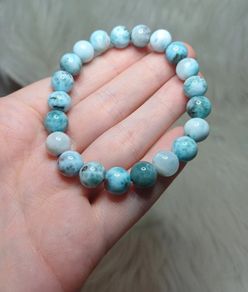 beaded bracelet natural larimar large size beads and elasticated size