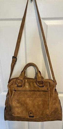A-WEAR BAG OVERNIGHT WEEKEND Camel beige Stylish Faux Leather bag. Brass hardware In Very Good Condition. Generous sizing