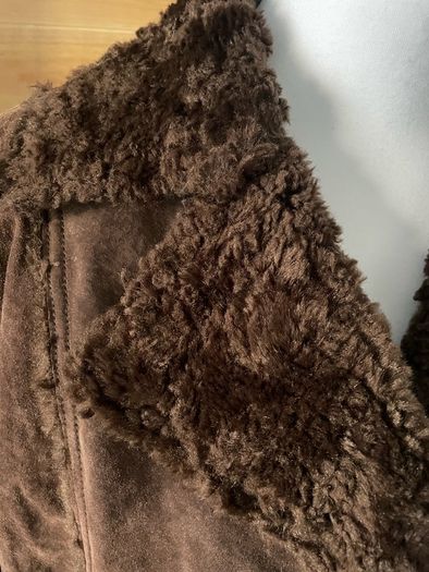 Shearling coat jacket fur suede leather women Gerry Webber size 10-12 brown
