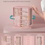 Jewellery Box Organiser 360 Rotating, Vertical Jewellery Display Case with 5 Drawers, Glass Window, Spacious, Open Design, Great Gift, Jelly Pink Image 3