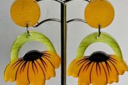 Open Arch Upside Down Yellow Sunflower Drop Earrings