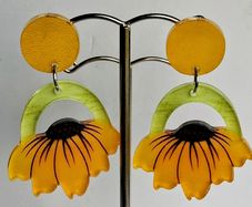 Open Arch Upside Down Yellow Sunflower Drop Earrings