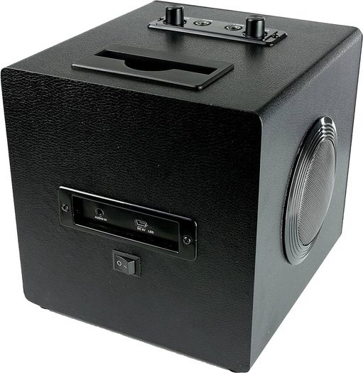 FREE EXPRESS SHIPPING Singcube 5-Watt Rechargeable Bluetooth Karaoke Machine with Two Microphones, Voice Changing Effects & LED Lights, Black