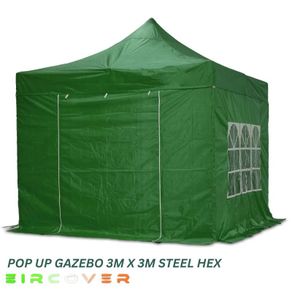 Pop Up Gazebo Steel 40mm Hex 3m x 3m Fire Cert on Canopy
