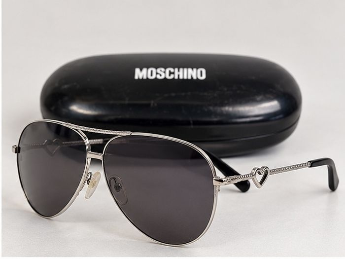 Moschino Silver Aviator Sunglasses with Heart Detail and Case