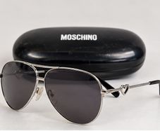 Moschino Silver Aviator Sunglasses with Heart Detail and Case