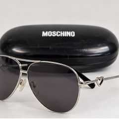 Moschino Silver Aviator Sunglasses with Heart Detail and Case