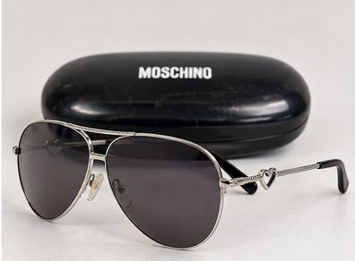 Moschino Silver Aviator Sunglasses with Heart Detail and Case