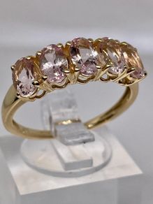 Yellow Gold Pink Morganite 5 Stone Ring