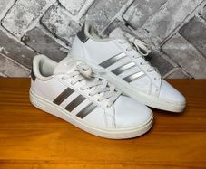 Adidas Grand Court Lifestyle Tennis Ladies Trainers White/Silver Stripes UK5 EUR38