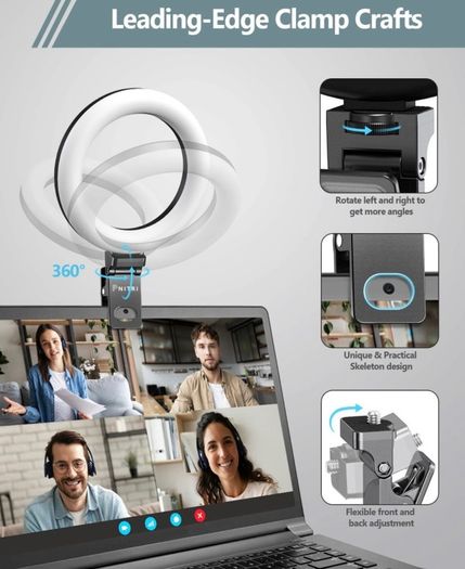 Laptop Ring Light with Clip and Tripod, 6.3'' Desktop LED Lamp with Dimmable 3 Modes 10 Brightness Level for PC Monitor/Live Streaming/YouTube/TiK Tok (FREE POSTAGE)