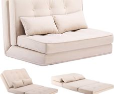 Folding Sofa Bed, Convertible Sleeper Chair with Pillows, Fold Out Chair Bed & Fabric Floor Couch, Foldable Mattress with Adjustable Backrest for Living Room, Guest Room, Dorm, Beige