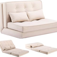 Folding Sofa Bed, Convertible Sleeper Chair with Pillows, Fold Out Chair Bed & Fabric Floor Couch, Foldable Mattress with Adjustable Backrest for Living Room, Guest Room, Dorm, Beige