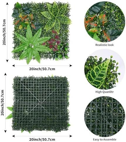 4 Pcs 50cmx50cm Artificial Fern Leaf Wall Panels, Combine to 1mx1m