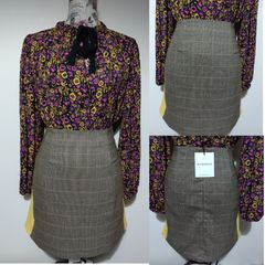 Glamorous Brown Check Skirt, New With Tags