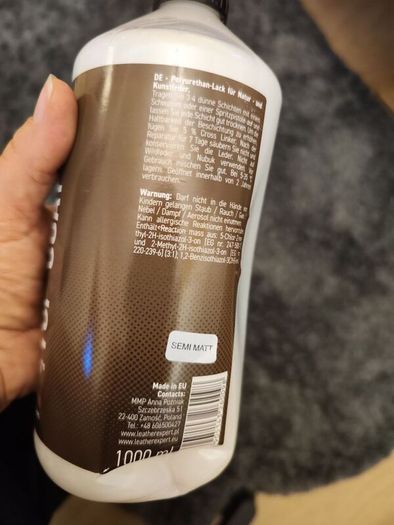 Leather Expert Leather Top Coat Semi Matt 1000ml Water Based Protective Finish