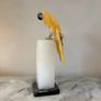 Large Hand-Carved Honey Calcite Parrot on White Quartz Pillar Base Image 4