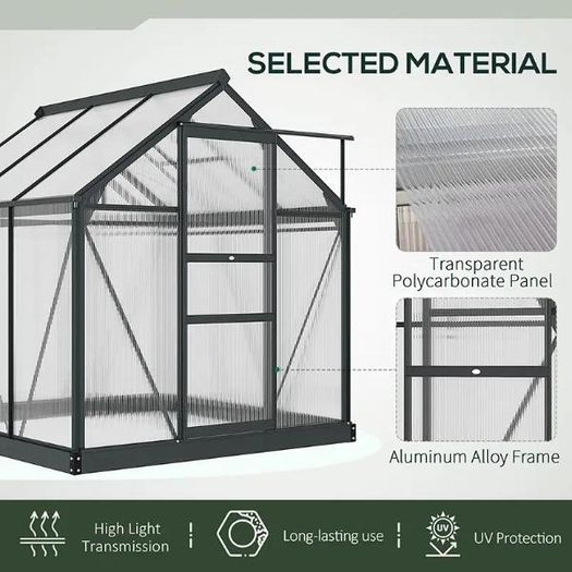 Large Walk-In Polycarbonate Greenhouse 6 x 6ft