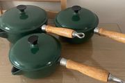Green cast iron saucepans
