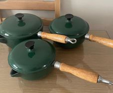 Green cast iron saucepans