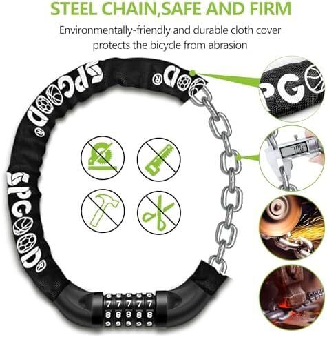 Bike Locks Heavy Duty/Bicycle Chain/Cycling Lock (14 Colors) 5-Digits Codes Resettable 100,000 Codes for Bike Cycle, Moto, Door, Gate Fence 830mm Length(Black)