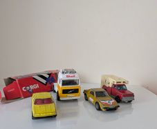 4 vintage Corgi Juniors die-cast models, made in Great Britain. These are classic 1:64 scale models