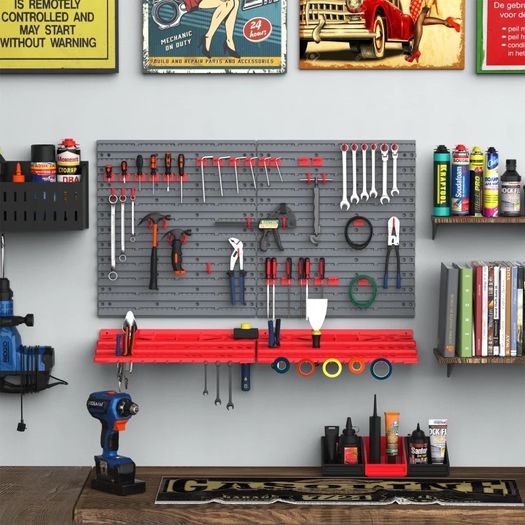 54 Pcs On-Wall Tool Equipment Holding Pegboard Home DIY Garage Organiser DIY w/ 50 Pegs 2 Shelves (FREE POSTAGE)