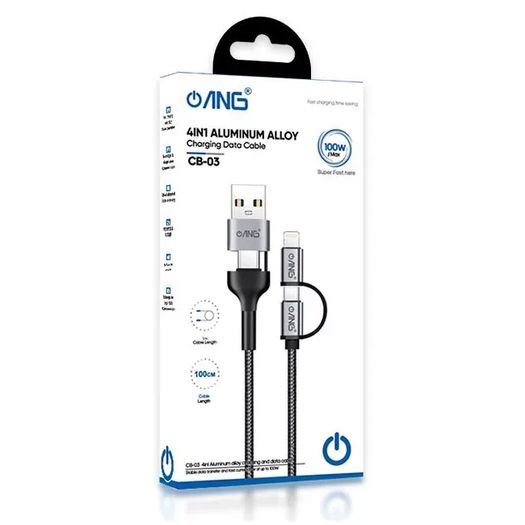 Nylon Braided USB-C / USB-A to USB-C and lightning 100W fast charge and sync cable. Charge and sync your device rapidly and safely. 1 metre / 1000mm length.