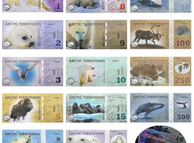 Arctic Territories Banknote 14pcs/set Polar Bear Whale Lynx Animal Commemorative Vouchers Full Set Collection Fantesy