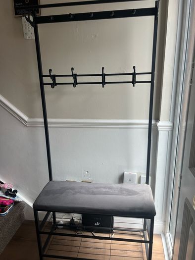 Metal Black coat rack with shoe bench