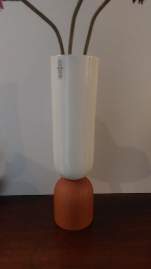 Fabulous Ceramic and Wood "TWO" Vase by the Danish Design Company Kristina Dam Studio, Copenhagen, Excellent Condition, Monochromatic Scandi Minimalism at its Best