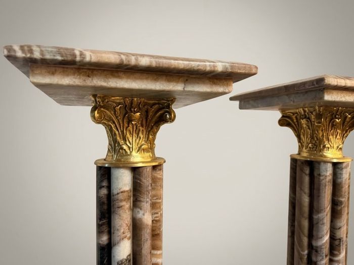 Pair of Marble and Brass Columns