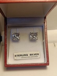 Solid Sterling Silver 8 mm Cushion Cut Swarovski Zirconia Studs